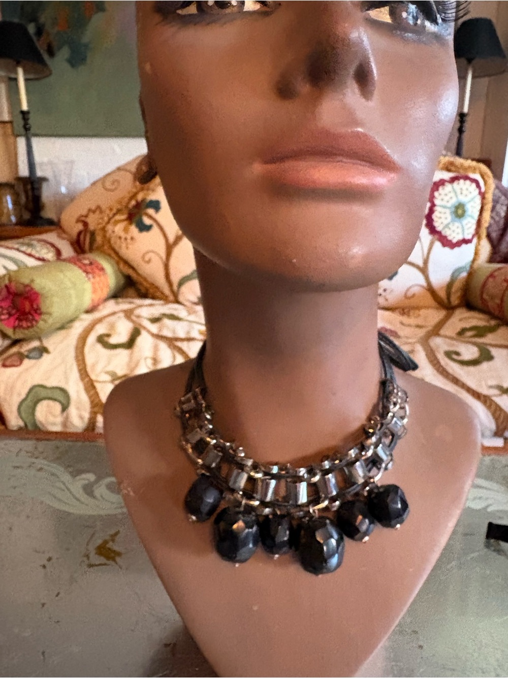 Marni Black Faceted Bead and Crystal Collar Necklace